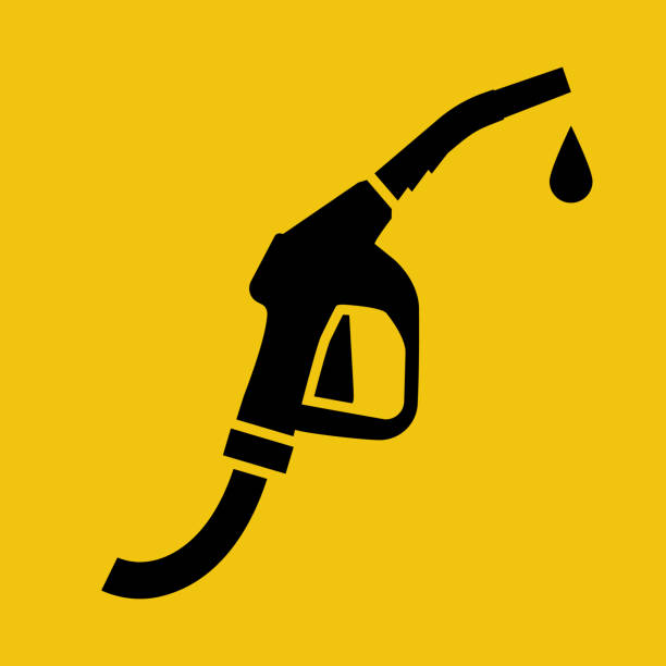 Fuel pump icon black silhouette Fuel pump icon black silhouette. Petrol station symbol. Pictogram gas station. Sign gasoline pump nozzle with drop. Vector illustration flat design. Isolated on yellow background. symbol fuel and power generation fossil fuel fuel pump stock illustrations