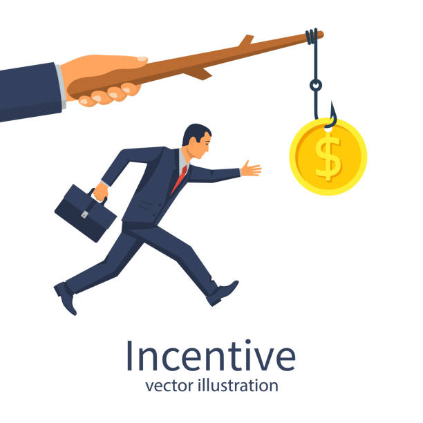 ilustraciones, imágenes clip art, dibujos animados e iconos de stock de concepto de incentivos. metáfora del negocio. - performance perks incentive coin