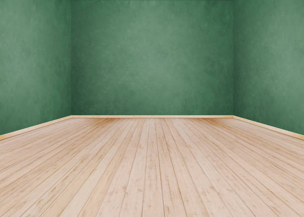 istock Green cement wall with Wooden floor 1080186080