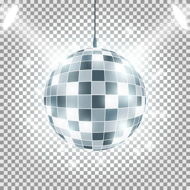Disco ball with light rays on transparent background. Spotlights Effect. Vector image. Disco ball with light rays on transparent background. Spotlights Effect. Vector image disco ball stock illustrations