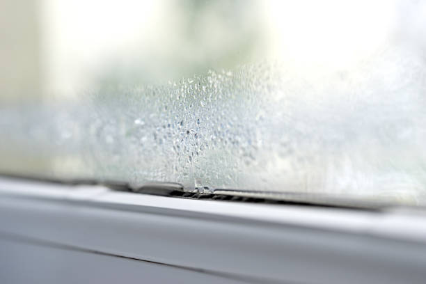 istock Condensation on glass closeup pvc windows double glazing 1080191734
