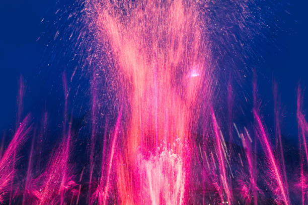 Water splashes from the musical fountain.