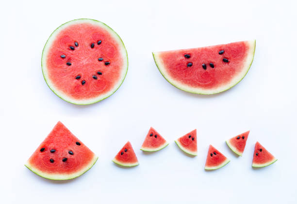 istock Slices of watermelon isolated on white background, 1080206340