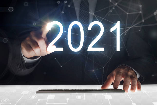 istock Business man touching screen with 