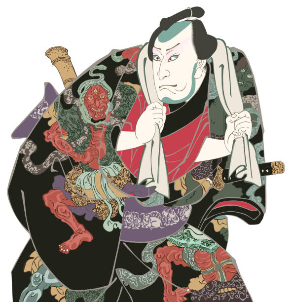 kabuki "dateotoko ksyouarasoi" yamabayashi fusahachi - kabuki stock illustrations