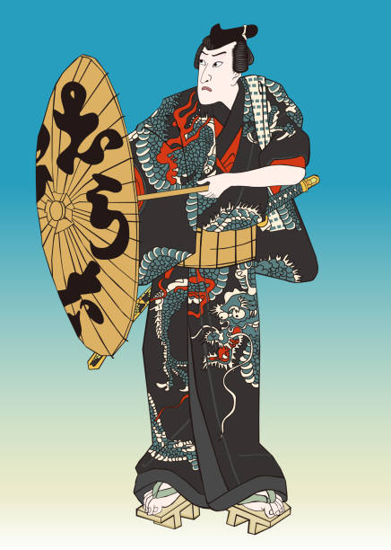 illustrazioni stock, clip art, cartoni animati e icone di tendenza di kabuki "inasegawaseizoro i no ba" tadanobu rihei - kabuki
