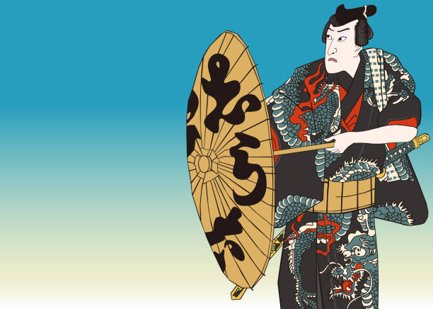 illustrazioni stock, clip art, cartoni animati e icone di tendenza di kabuki "inasegawaseizoro i no ba" tadanobu rihei - kabuki