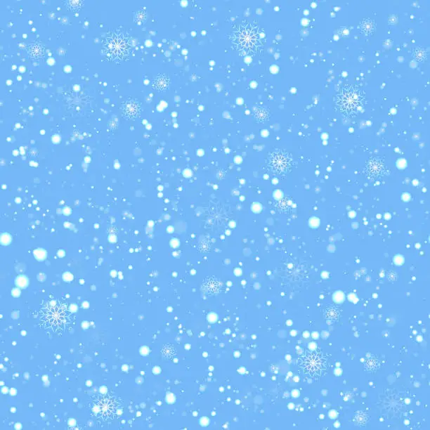 Vector illustration of Snow falling repeated texture. Winter seamless pattern. Vector snowflakes background. Can use for Christmas, New Year designs, vacation decor, textile, fabric, wrapping paper.