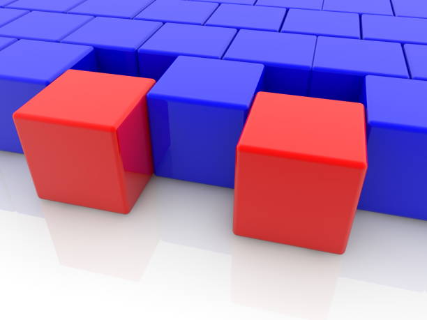 istock Two toy red cubes between cubes in blue color 1080214662