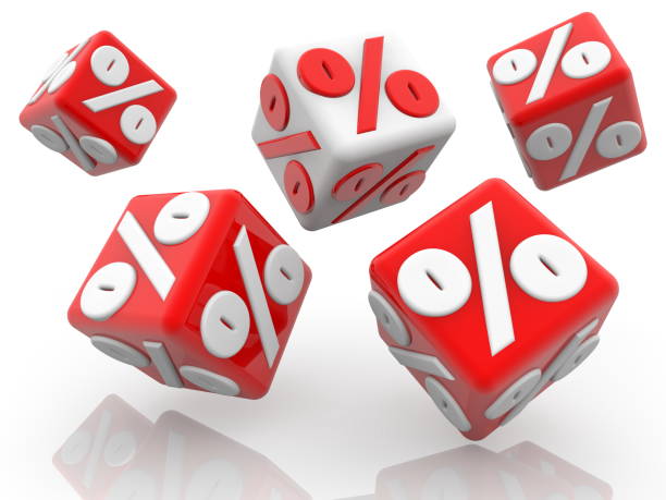 istock Toy cube in white between red cubes with percent concept on white 1080214748