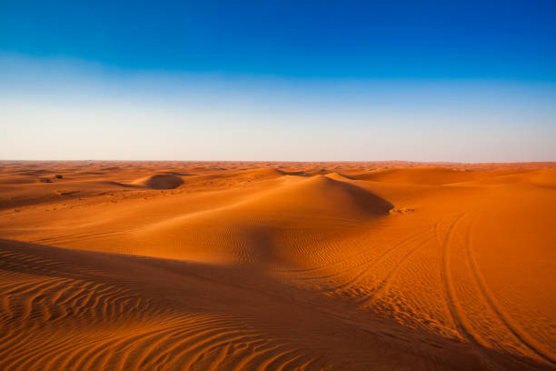 istock desert sand and dunes with clear blue sky. 1080215554