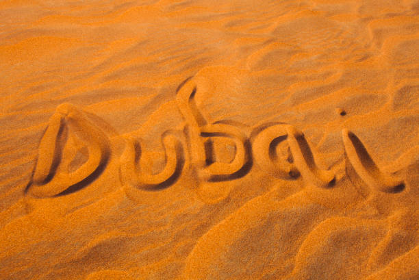 istock Dubai word in sand desert travel 1080215632