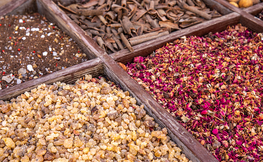 Traditional Turkish spices for sale at a street market