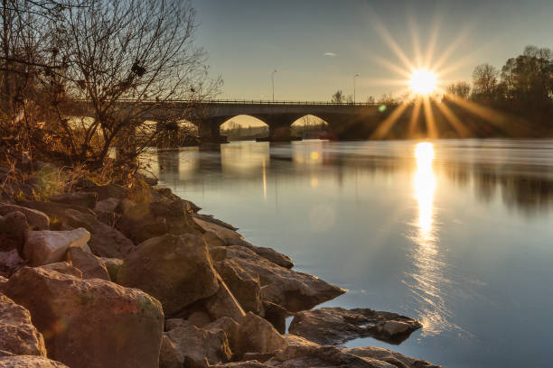 istock Panoramic view of Adda river at sunset using long exposure technique 1080221952