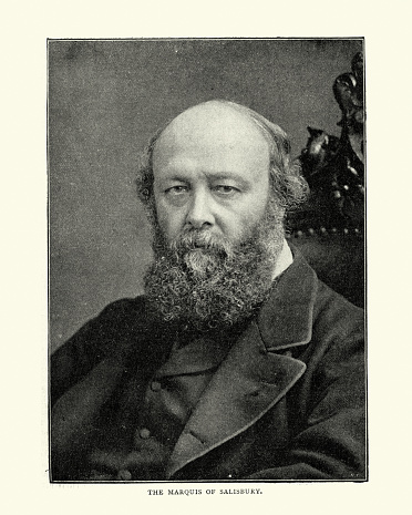 Victorian photo of Lord Salisbury,  British statesman and Conservative Party politician, serving as Prime Minister three times for a total of over thirteen years. He was the last Prime Minister to head his full administration from the House of Lords.