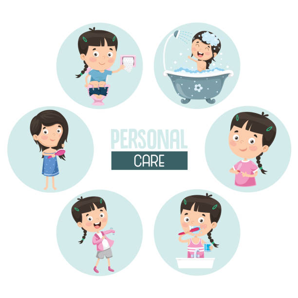 illustrazioni stock, clip art, cartoni animati e icone di tendenza di illustrazione vettoriale della cura personale - baby vector bathtub child