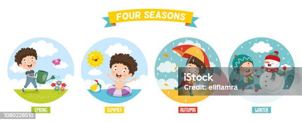 Vector Illustration Of Kid And Four Seasons Stock Illustration - Download  Image Now - Season, Four Seasons, Cartoon - iStock