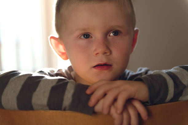 istock Upset problem child sit on chair concept for bullying, depression stress 1080247388
