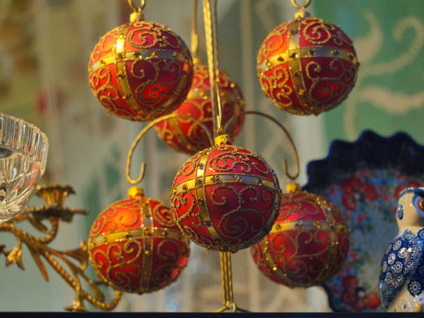 istock Happy new year tree balls orange and gold colored 1080255546