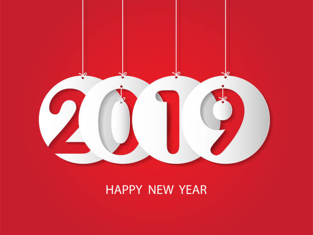 istock Happy New Year 2019 and Merry Christmas. on red background with paper cuttings. Vector illustration 1080263094