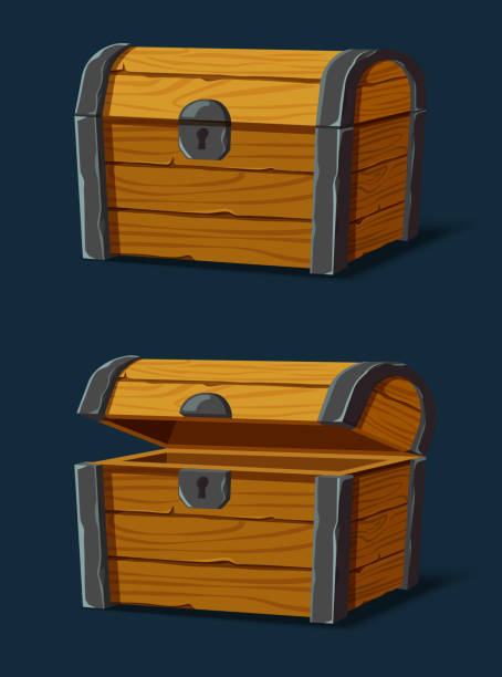 ilustrações, clipart, desenhos animados e ícones de conjunto de peito de madeira isolado ou porta-malas, caixa de pirata - trunk luggage old fashioned retro revival