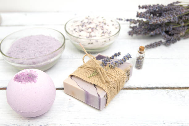 istock Natural lavender soap with lavender flowers on it 1080266450