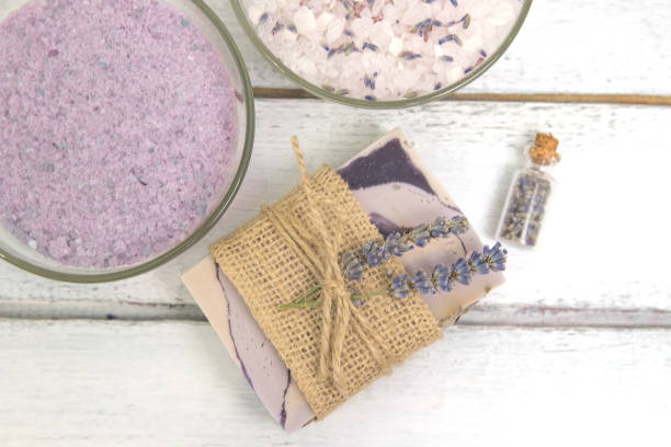istock Natural lavender soap with lavender flowers on it 1080266454