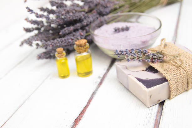 istock Natural lavender soap with lavender flowers on it 1080266618