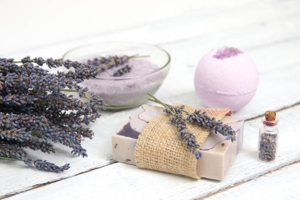 istock Natural lavender soap with lavender flowers on it 1080266652