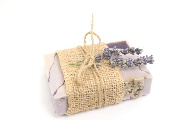 istock Natural lavender soap with lavender flowers on it 1080269616