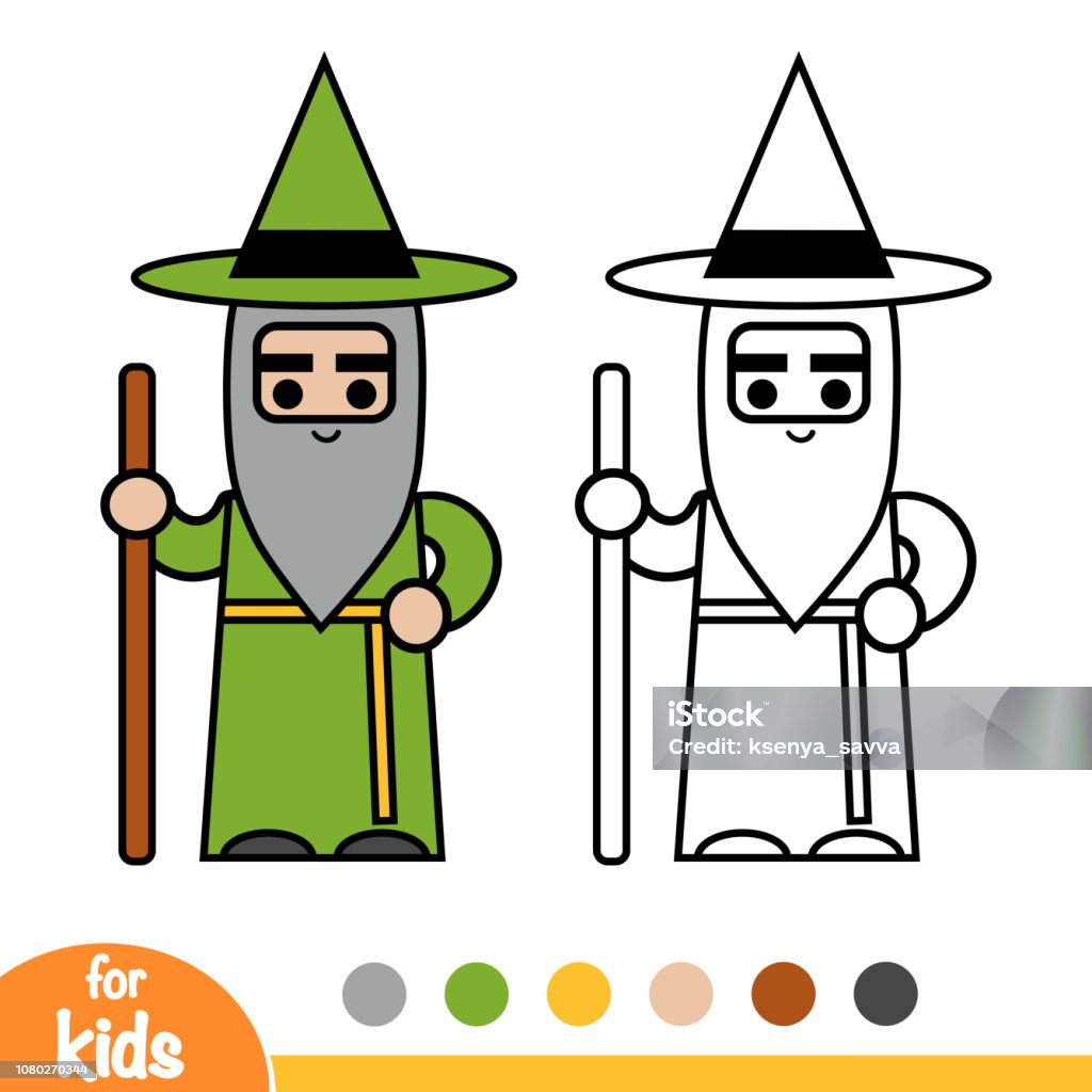 Coloring book, Wizard Coloring book for children, Wizard Adult stock vector