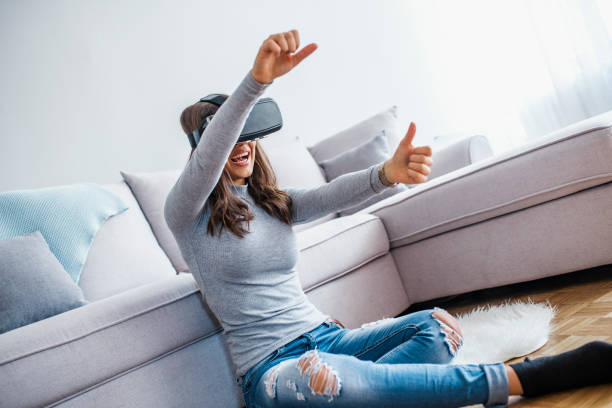 istock Woman with virtual reality glasses 1080271124