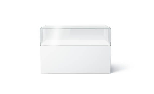istock Blank white glass expo showcase mock up, isolated 1080271398