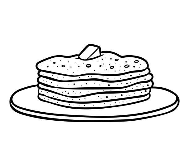 ilustraciones, imágenes clip art, dibujos animados e iconos de stock de libro de colorear, panqueques - pancake illustration and painting food vector