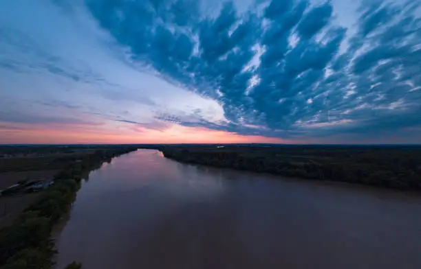 Sunset and clouds, Dordogne river, Gironde, France, Europe