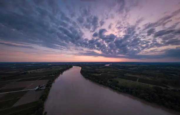 Sunset and clouds, Dordogne river, Gironde, France, Europe