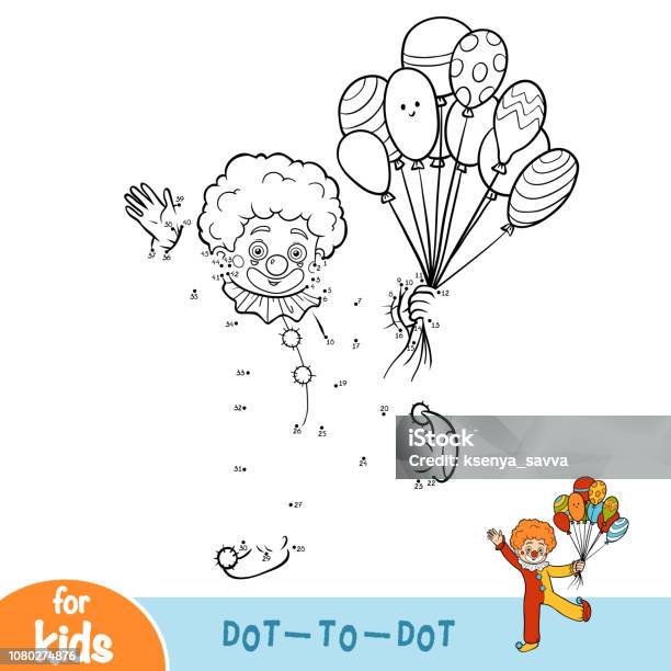 Numbers Game Dot To Dot Game For Children Clown Stock Illustration - Download Image Now - Connect the Dots, Balloon, Child