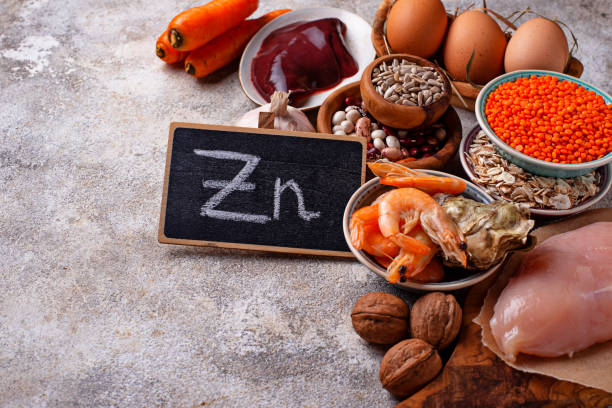 Healthy product sources of zinc. stock photo