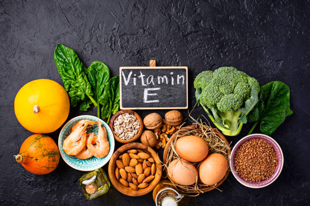 Assortment food sources of vitamin E stock photo