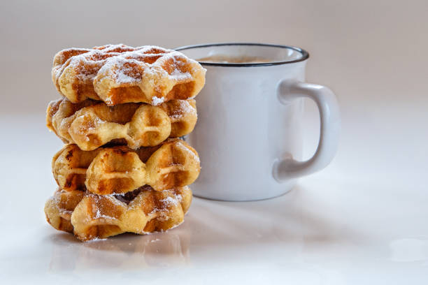 istock Breakfast waffles with coffee. Morning background. in a light key close-up 1080276318