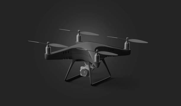 istock Blank black quadcopter mockup, stand isolated on dark background 1080276514