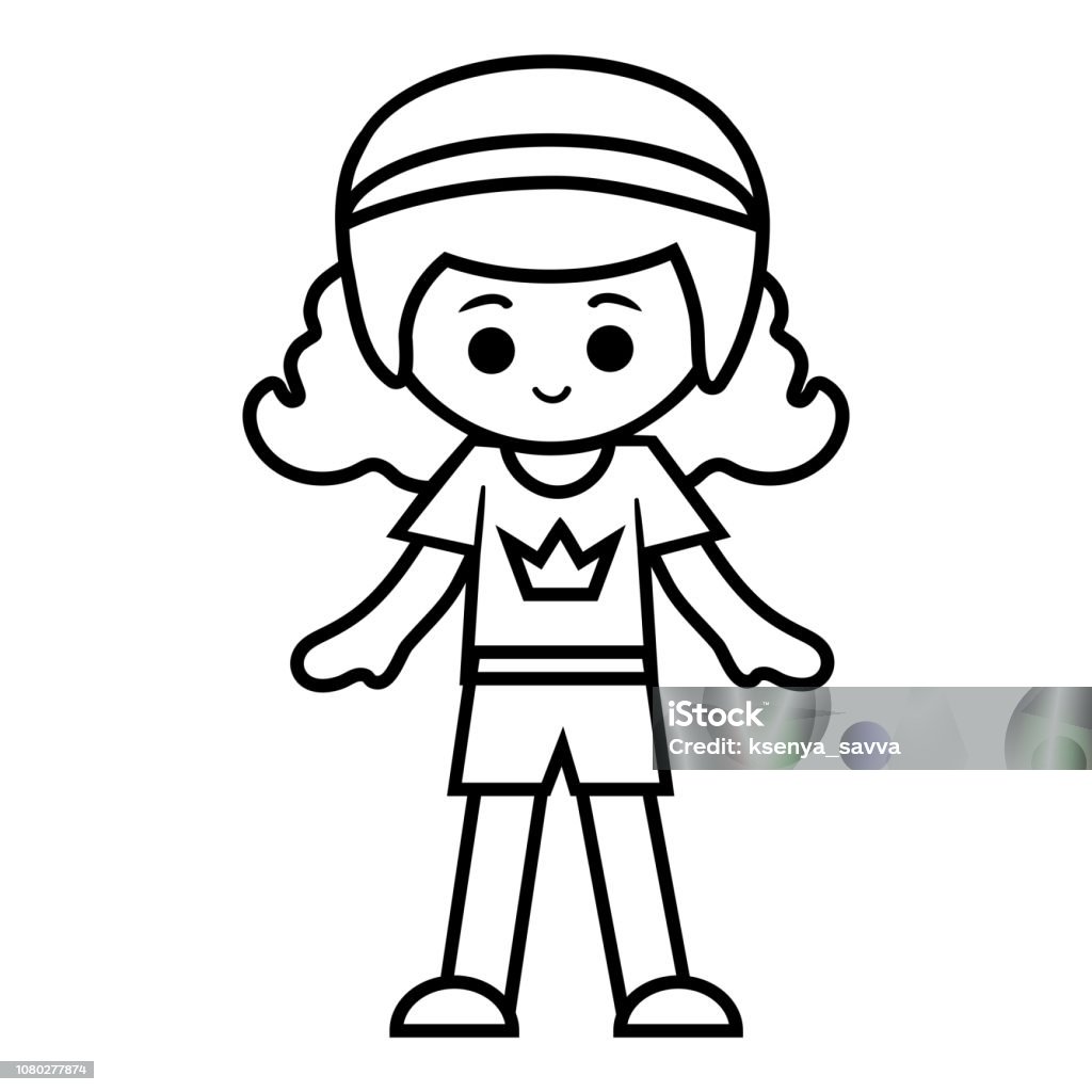 Coloring book, Sporty schoolgirl Coloring book for children, Sporty schoolgirl Athlete stock vector