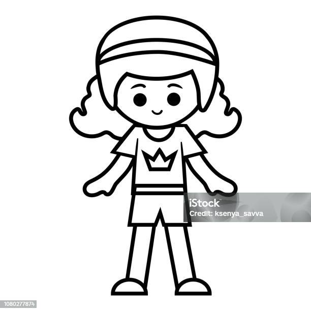 Coloring Book Sporty Schoolgirl Stock Illustration - Download Image Now - Athlete, Black Color, Book