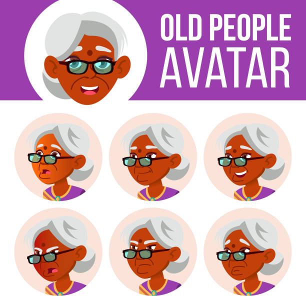 Indian Old Woman Avatar Set Vector Hindu Asian Face Emotions Senior Person  Portrait Elderly People Aged Emotions Emotional Leisure Smile Cartoon Head  Illustration Stock Illustration - Download Image Now - iStock