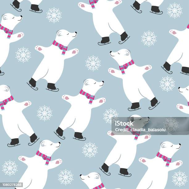 Christmas Card Collection With Polar Bears Skatting Stock Illustration - Download Image Now