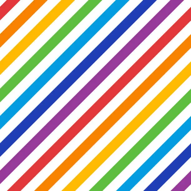 Vector illustration of diagonal rainbow rectangular lines, seamless pattern
