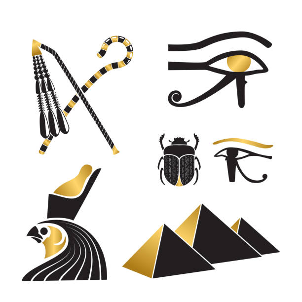 ilustraciones, imágenes clip art, dibujos animados e iconos de stock de conjunto de siluetas de egipto antiguo - shepherds staff