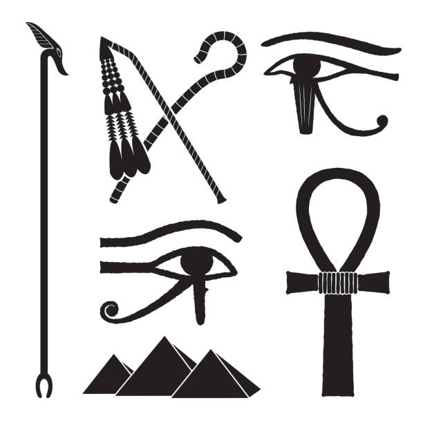 ilustraciones, imágenes clip art, dibujos animados e iconos de stock de conjunto de siluetas de egipto antiguo - shepherds staff