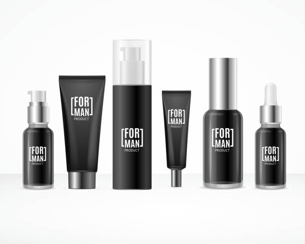 istock Realistic Detailed 3d Black Blank Cosmetic for Man Template Mockup Set. Vector 1080281750