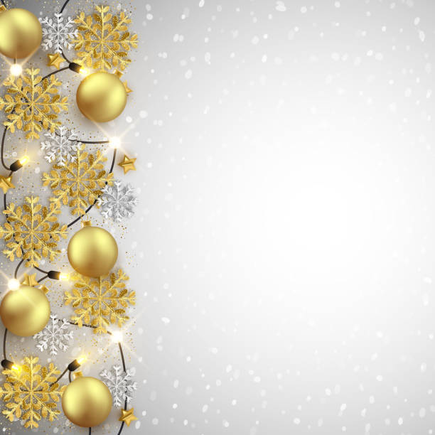 istock Merry Christmas New Year background design, decorative baubles and glitter snowflakes frame, vector illustration 1080284996